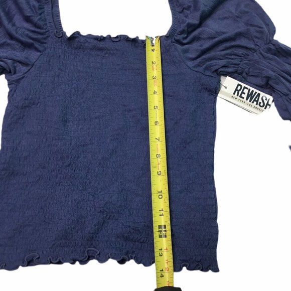 Juniors Womens Crop Top Peasant Boho Solid Blue Long Sleeve Size M Medium NWT - Picture 3 of 9